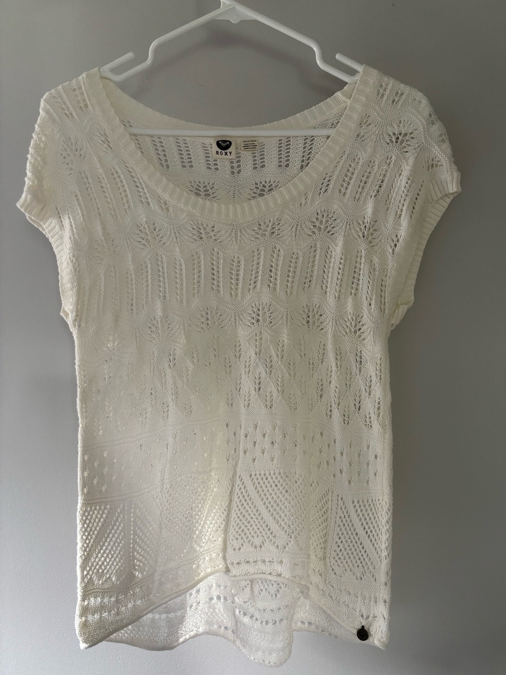 Roxy Cream Openwork Crochet Short Sleeve Top